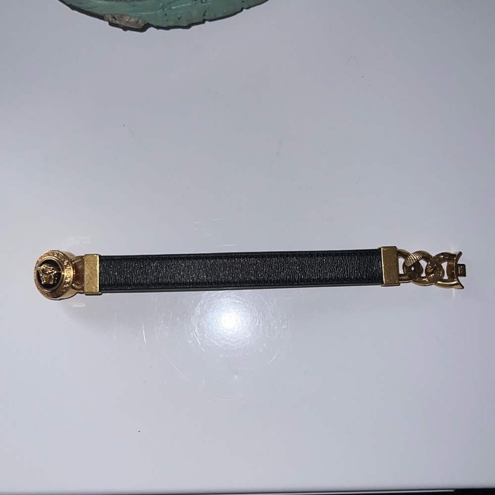 Versace half gold chain w/leather Bracelet